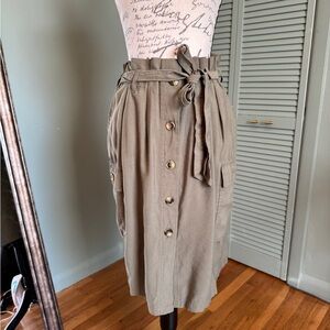 H&M Khaki Button-Down Midi Skirt